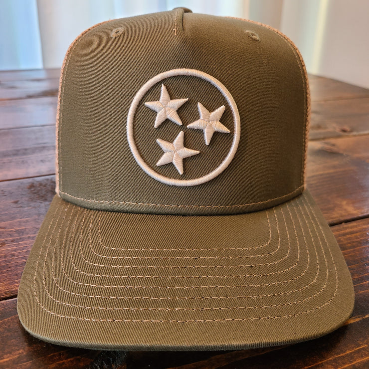 Tristar Embroidered Trucker Hat [Green/Tan/White]