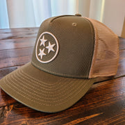 Tristar Embroidered Trucker Hat [Green/Tan/White]