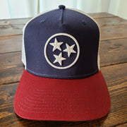 Tristar Embroidered Trucker Hat [Navy White and Maroon]